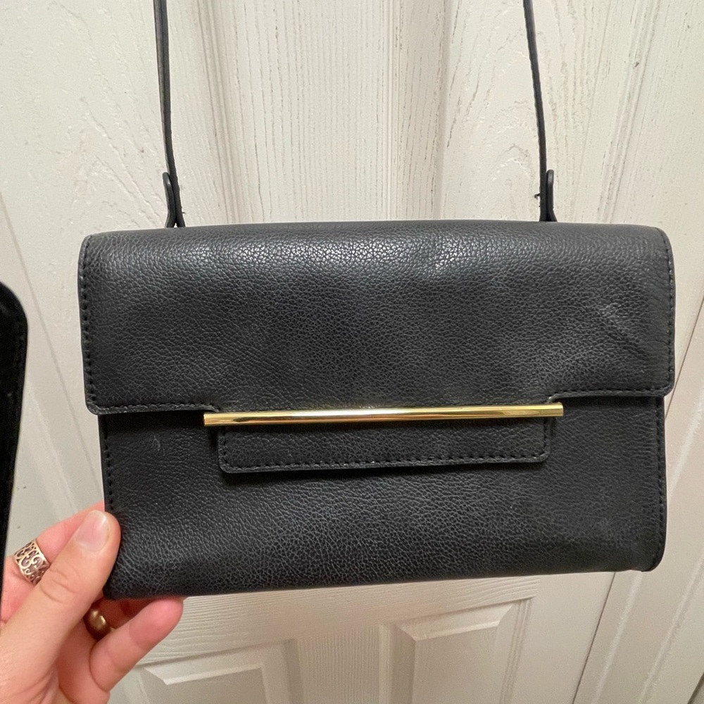 Vince Camuto crossbody clutch, black soft leather with detachable strap